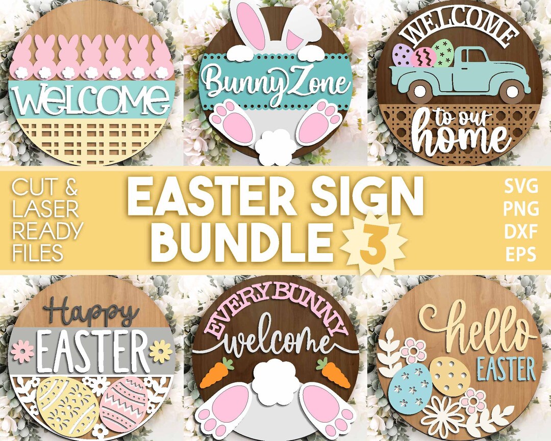 Easter Sign Bundle 3, Round Door Hanger Svg, Glowforge Laser File ...