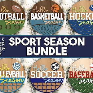 Ensemble de signes de saison sportive, téléchargement numérique, svg de l'accroche-porte rond, fichier laser Glowforge, Cricut, football, basket-ball, hockey, base-ball
