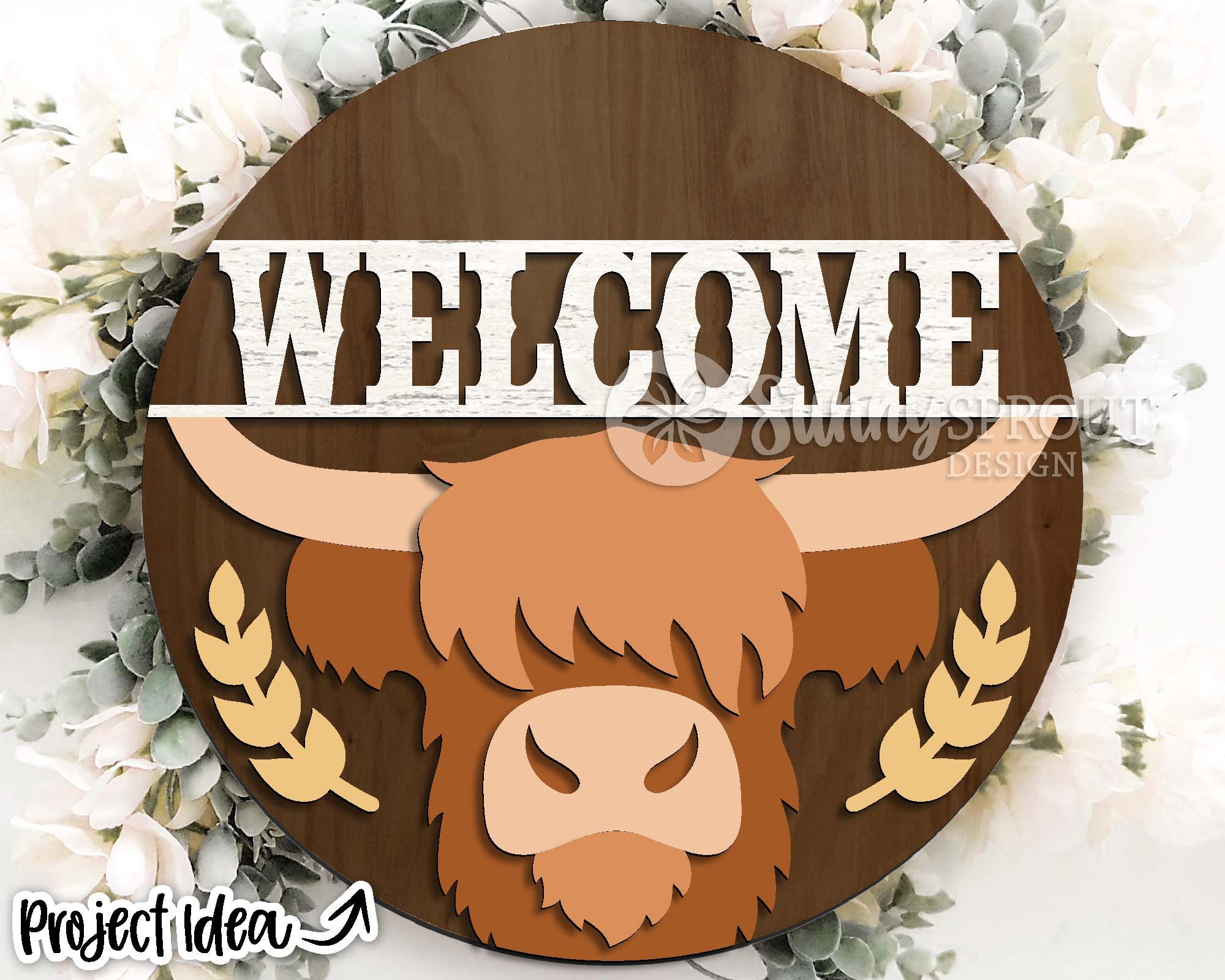 JarThenaAMCS 3D Highland Cow Welcome Sign – 11.8x11.8 Inch Rustic Wooden Door Hanger For Farmhouse Decor - View #7