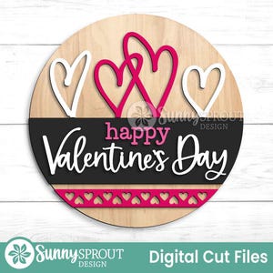 Happy Valentine's Day Heart Sign, Digital Download, SVG Laser Cut File, Cricut, Round Door Hanger Wall Art Design, Valentine's Day Decor image 2