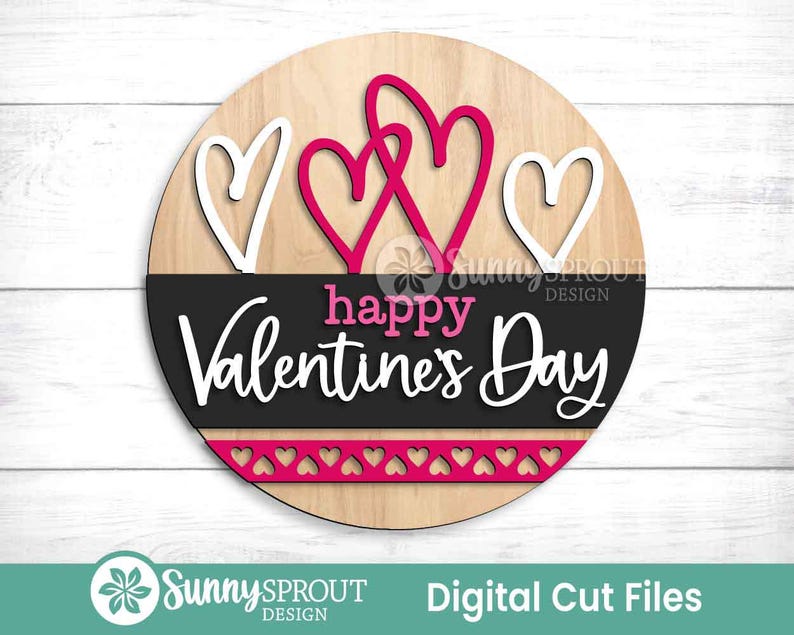 Happy Valentine's Day Heart Sign, Digital Download, SVG Laser Cut File, Cricut, Round Door Hanger Wall Art Design, Valentine's Day Decor image 2