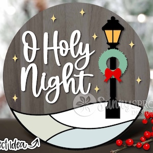O Holy Night Light Pole Sign, digitale download, ronde deurhanger svg, Glowforge lasergesneden bestand, Cricut, kerst welkomstbord svg