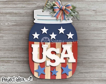 USA Amerikanische Flagge Einmachglas Zeichen, digitale Download, SVG Laser Cut-Datei, Tür Schild 4.Juli Dekor