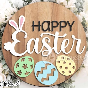 Cartello con le uova del coniglietto di Pasqua, download digitale, appendino rotondo per porta SVG, file laser Glowforge, file di taglio Cricut SVG, cartello di benvenuto primaverile