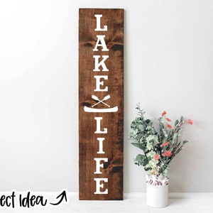 Letrero de porche con canoa "Lake Life" (descarga digital/archivo para imprimir, Cricut, archivo de corte de silueta/diseño de letrero de puerta vertical/svg png dxf eps)