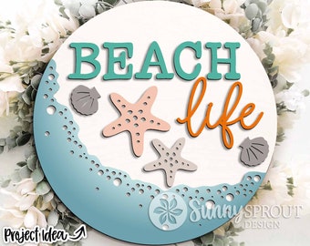 Strandleven Zeester Bord, Digitale download, SVG Lasersnijbestand, Cricut, Ronde Deurhanger Muurdecoratie, Oceaan Kustdecoratie