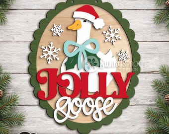 Jolly Goose Scalloped Border Oval Sign, Digital Download, SVG Laser Cut File, Cricut, Christmas Santa Door Hanger Design