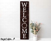 Welcome Wreath Porch Sign Digital Download Print File, Cricut Silhouette Cut File Front Door Sign, Porch Leaner Design svg png dxf eps