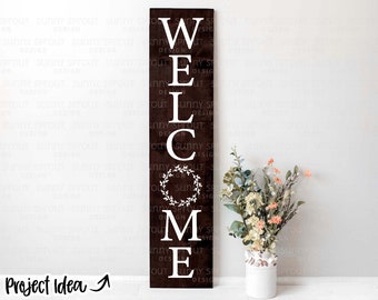 Welcome Wreath Porch Sign SVG, Digital Download, Cricut Cut File, Silhouette, Front Door Leaner Design