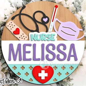 Krankenschwester Büro Willkommensschild, digitaler Download, Glowforge Laser-Datei, Cricut, runder Türschild, Krankenschwester Namensschild svg, Personalisieren