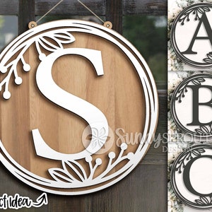 Familie eerste monogram teken, 26 letters, digitale download, ronde deur teken svg, Glowforge laserbestand, Cricut, inrichting boerderij svg