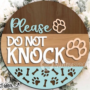S'il vous plaît ne pas frapper chien signe, téléchargement numérique, accroche-porte rond svg, fichier laser Glowforge, Cricut, décoration chien, signe de bienvenue empreinte de patte de chien