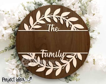 Split Monogram Frame Family Name Sign, Digital Download, SVG Laser Cut File, Cricut, Modern Round Door Hanger Design