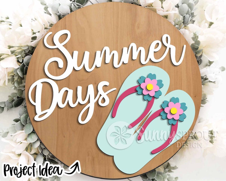 Summer Laser Sign Bundle, Digital download, Round door hanger svg, Glowforge laser file, Cricut, Front door welcome sign, Hello Summer svg image 2