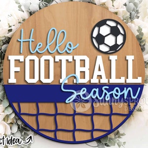 Hello Football Soccer Season Sign, Digital Download, SVG Laser Cut File, Cricut, Round Door Hanger Wall Art Design, Sports Decor image 2