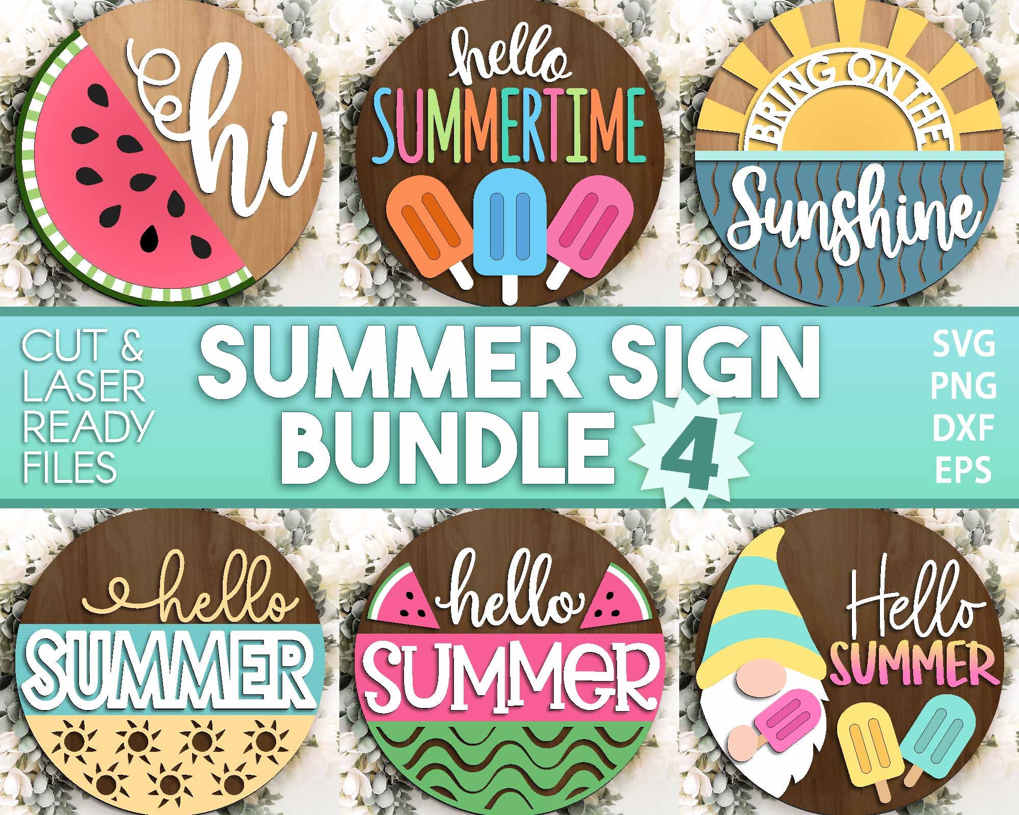 Summer Laser Sign Bundle 4, Round Door Hanger Svg, Glowforge Laser File ...