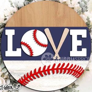 LOVE Baseball Softball Sign, Digital Download, SVG Laser Cut File, Cricut, Round Door Hanger Design, Sports Decor