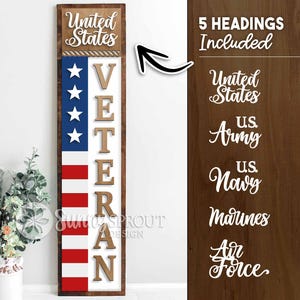 Signe de vétéran militaire des États-Unis, téléchargement numérique, svg de signe de porche, fichier laser Glowforge, Cricut, panneau de bienvenue du 4 juillet, svg patriotique
