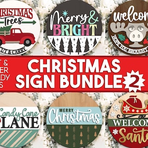 Christmas Laser Sign Bundle 2, Digital download, Round door hanger, Glowforge laser file, Cricut, Holiday welcome svg, Christmas tree decor