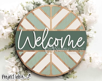 Chevron Geometric Welcome Sign, Digital Download, SVG Laser Cut File, Cricut, Farmhouse Round Door Hanger Design