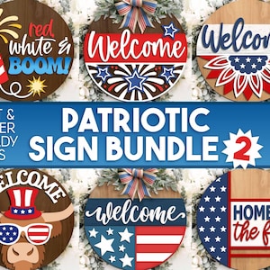 Patriotic Laser Sign Bundle 2, download digitale, appendino per porta rotondo in formato svg, file laser Glowforge, Cricut, Independence Day in formato svg, decorazioni per il 4 luglio