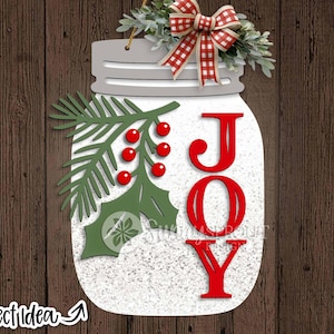Letrero navideño de acebo en tarro de cristal, descarga digital, colgador de puerta SVG, archivo láser Glowforge, Cricut SVG, letrero láser de invierno, decoración navideña