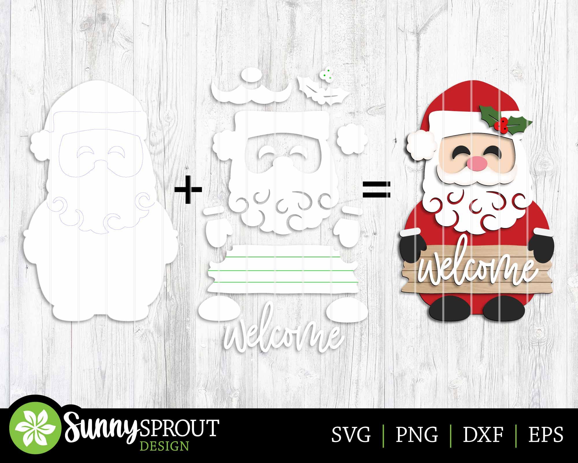 Santa Welcome Door Hanger Design, Glowforge Laser Cut File, Winter