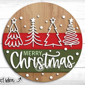 Placa de árvores desenhadas à mão de feliz Natal, download DIGITAL, cabide de porta redondo svg, arquivo laser Glowforge, Cricut, decoração de inverno, placa de Natal