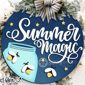 Summer Magic Firefly Sign, digitale download, ronde deurhanger svg, Glowforge laserbestand, Cricut cut-bestand, zomer welkomstbord svg