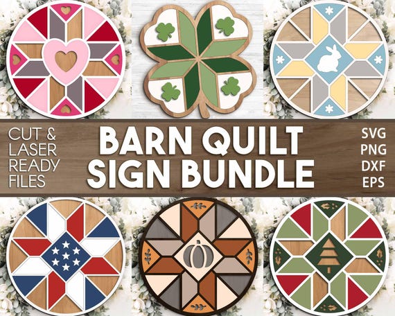 Seasonal Barn Quilt Sign Bundle, Digital download, Round door hanger svg, Glowforge laser file, Cricut, Front door sign svg, Wall decor
