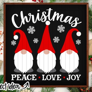 Gnomos navideños de paz, amor y alegría: descarga digital, archivo para imprimir, Cricut, silueta, letrero de invierno, diseño de camisetas y tazas, SVG, PNG y DXF