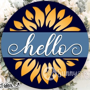 Bonjour tournesol rond signe, téléchargement numérique, accroche-porte rond svg, signe de l'été svg, fichier laser Glowforge, fichier de coupe Cricut, bienvenue en automne