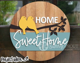 Home Sweet Home Birds Branch, Digital download, Round door hanger svg, Glowforge laser file, Cricut cut file, Welcome nature sign svg