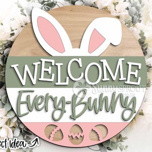 Placa de boas-vindas a todos os coelhos, Download digital, Cabide de porta redondo svg, Arquivo laser Glowforge, Cricut, Placa de boas-vindas de coelho da Páscoa, Decoração de primavera svg