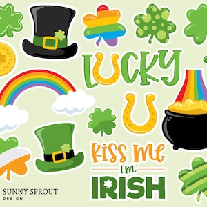 St. Patrick&#39;s Day Clip Art Bundle, Digital download, 16 individual png and jpg clipart image files plus 1 eps file, Printable, Sticker art
