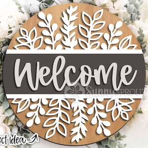 Panneau de bienvenue floral fleurs sauvages, téléchargement numérique, accroche-porte rond svg, fichier laser Glowforge, Cricut, panneau de bienvenue de printemps, décoration d'été