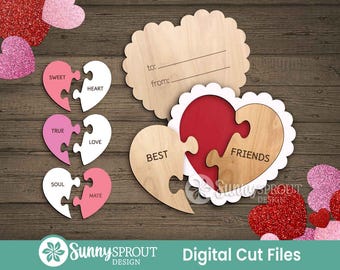 Heart Puzzle Valentine Card, Digital Download, SVG Laser Cut File, Cricut, Kid's Valentine's Day DIY Craft