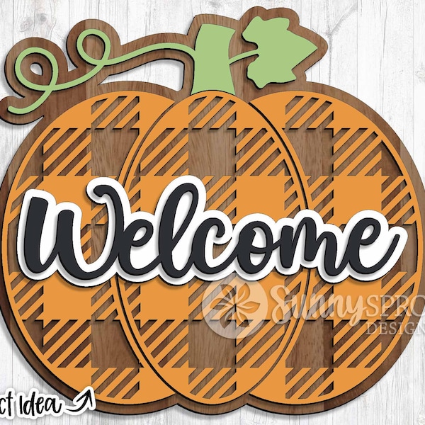 Welcome Checker Pumpkin, Digital download, Fall door hanger svg, Welcome sign, Cricut cut file, Silhouette, Glowforge laser svg, Autumn sign