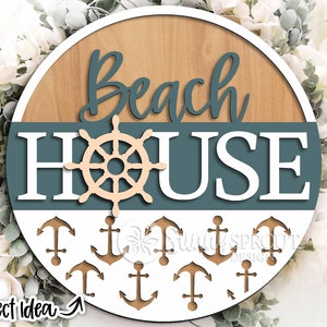 Beach House Nautical Sign, runde Türschild svg, Digitaler Download, Glowforge Laser-Datei, Cricut, Beach House Willkommensschild, Sommersvg