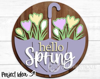 Hello Upside Down Umbrella Flower Sign, Round Door Hanger Svg ...