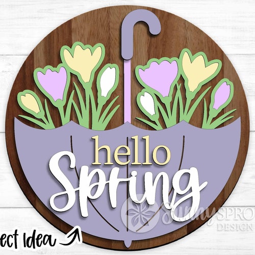 Spring Welcome Sign SVG Umbrella Door Hanger Umbrella - Etsy