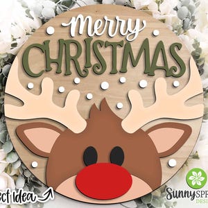 Cartello di Natale con renne, download DIGITALE, appendino rotondo per porta in formato SVG, file laser Glowforge, Cricut, decorazioni invernali, grazioso cartello natalizio