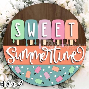 Signe de sucettes glacées douces d'été, téléchargement numérique, svg d'accroche-porte rond, fichier laser Glowforge, fichier de coupe Cricut, svg de signe de bienvenue d'été