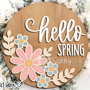 Enseigne florale printanière, téléchargement numérique, accroche-porte rond svg, fichier laser Glowforge, Cricut, décoration printanière, enseigne de porte fleurs de printemps