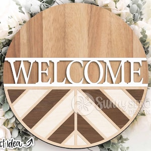 Panneau de bienvenue géométrique à chevrons, téléchargement numérique, svg d'accroche-porte rond, fichier découpé au laser Glowforge, signe de motif de courtepointe, décor de porte de ferme