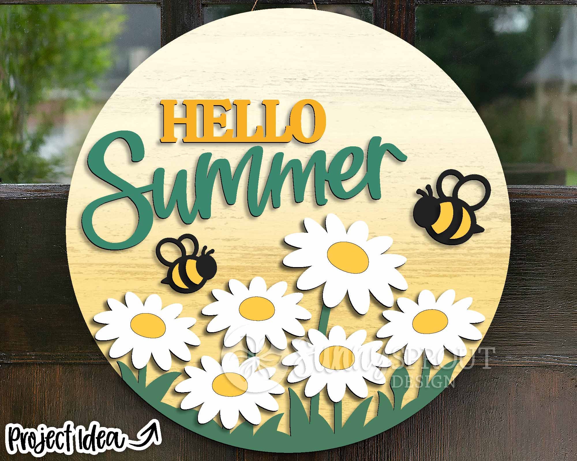Hello Summer Daisy Bees Sign, Digital Download, SVG Laser Cut File ...