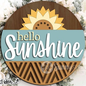 Hello Sunshine Sunflower Geometrisches Zeichen, Digitaler Download, Türschild Türschild, Glowforge Laser-Datei, Cricut Cut Datei, Sommer Willkommen svg