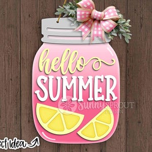 Hello Summer Einmachglas Limonade Zeichen, DIGITALer Download, Türschild zwar, Glowforge Laser-Datei, Cricut, Sommer Willkommensschild Zeichen, Zitrone