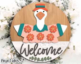 Goose Welcome Tropical Summer Sign, Digital Download, SVG Laser Cut File, Cricut, Round Door Hanger Design