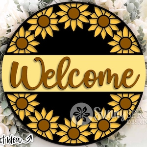 Bienvenue rond tournesol signe, téléchargement numérique, accroche-porte rond svg, signe été ou automne svg, fichier laser Glowforge, fichier de coupe Cricut
